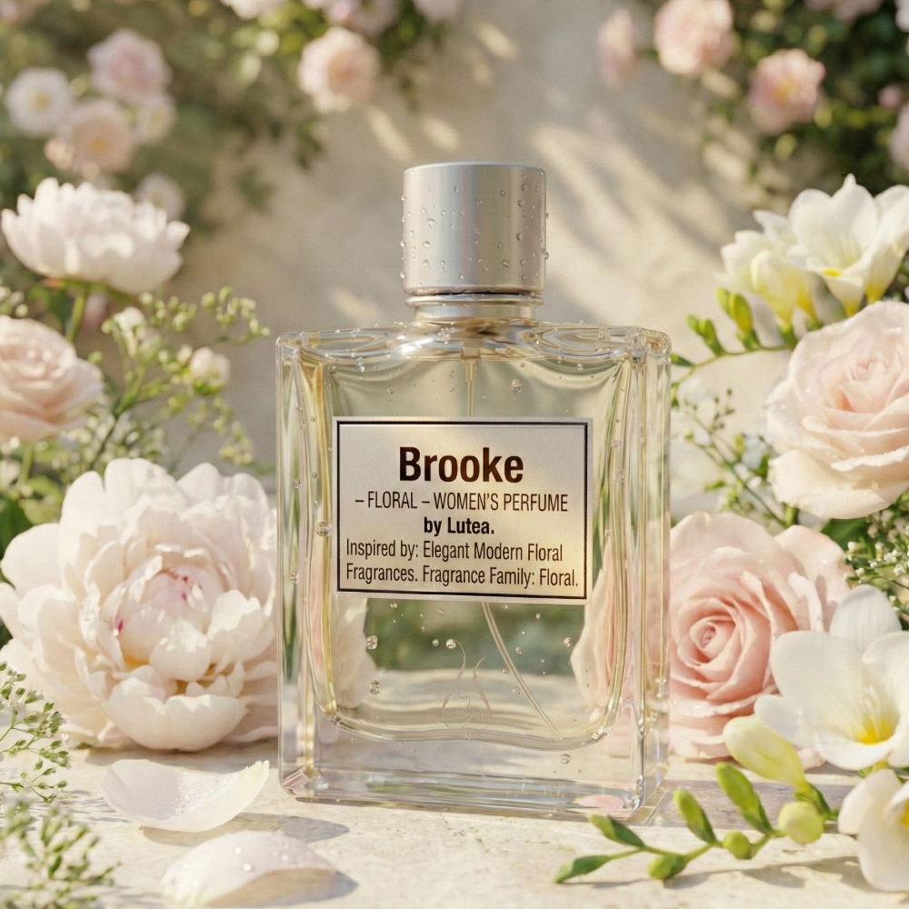 Perfume bottle labeled 'Brooke' surrounded by flowersBrooke – Floral Perfume by Lutea

Inspired by elegant modern floral fragrances