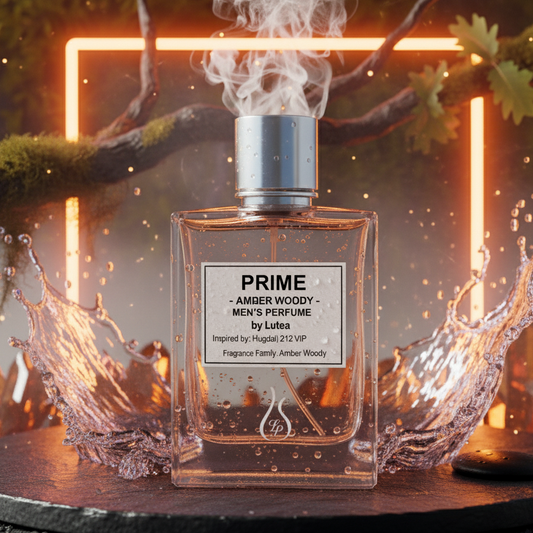 Perfume bottle labeled 'Prime' with a mystical background